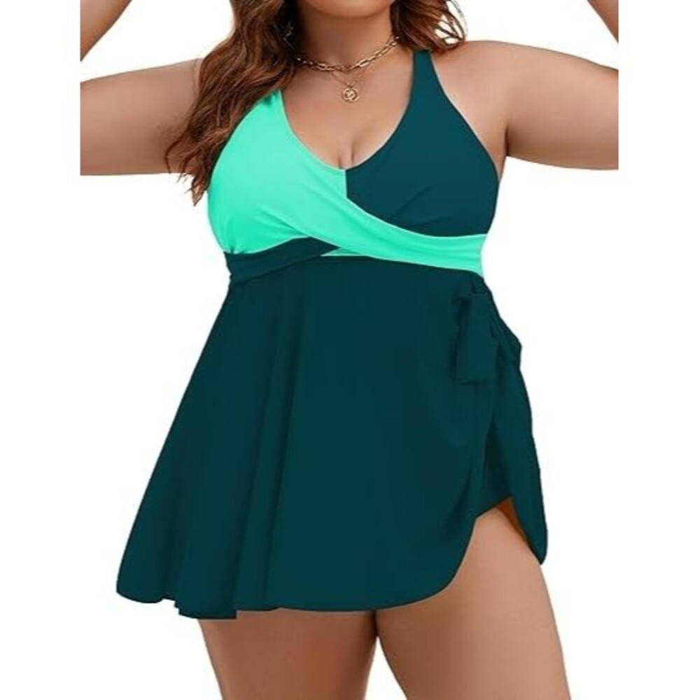 Edelqual Women's 2-Piece Tankini Swimsuit 4X-LARGE Tummy Control Turquoise Green